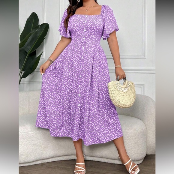 strapless open back dress Darlene Retro Purple/Black Polka Dot Circle Dress main image 1